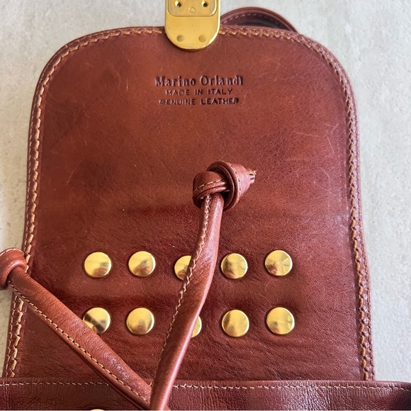 Marino Orlandi Cognac Leather Drawstring Bucket Sling Bag Backpack - Picture 2 of 16